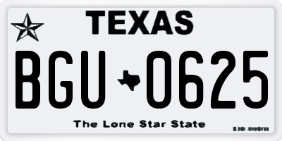 TX license plate BGU0625
