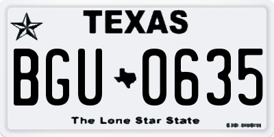TX license plate BGU0635