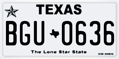 TX license plate BGU0636