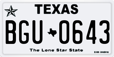 TX license plate BGU0643