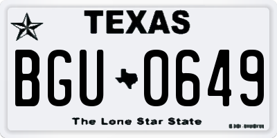 TX license plate BGU0649