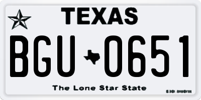 TX license plate BGU0651