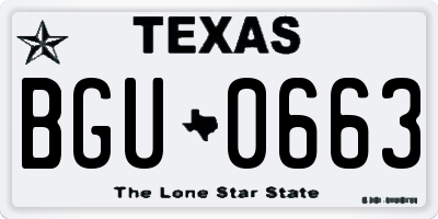 TX license plate BGU0663