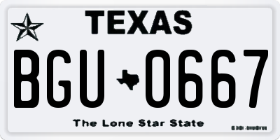 TX license plate BGU0667