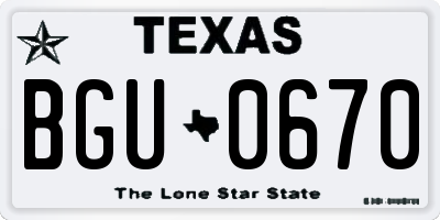 TX license plate BGU0670