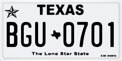 TX license plate BGU0701