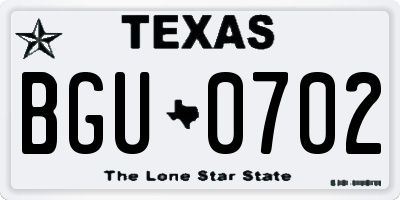 TX license plate BGU0702
