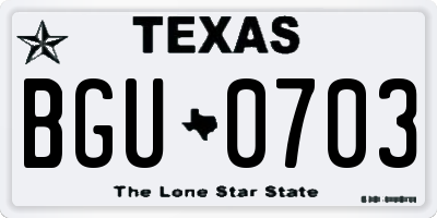 TX license plate BGU0703
