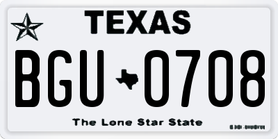 TX license plate BGU0708