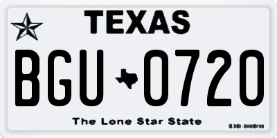 TX license plate BGU0720