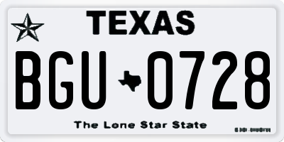 TX license plate BGU0728