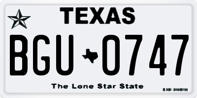 TX license plate BGU0747