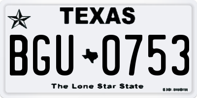 TX license plate BGU0753