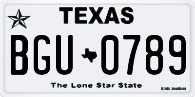 TX license plate BGU0789