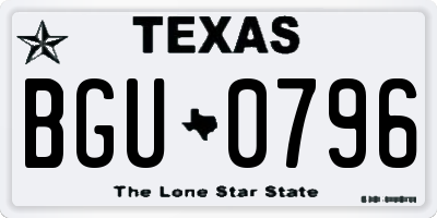 TX license plate BGU0796