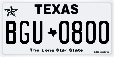 TX license plate BGU0800