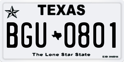TX license plate BGU0801