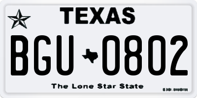 TX license plate BGU0802