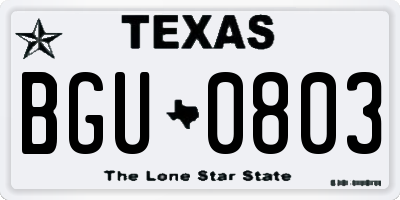 TX license plate BGU0803
