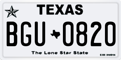 TX license plate BGU0820