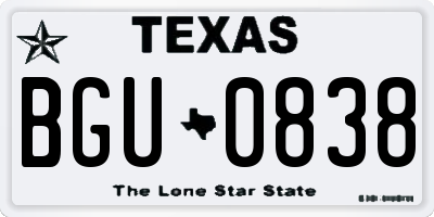 TX license plate BGU0838