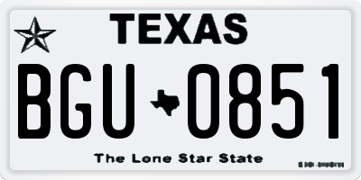 TX license plate BGU0851