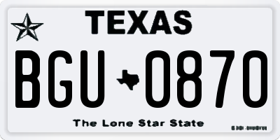 TX license plate BGU0870