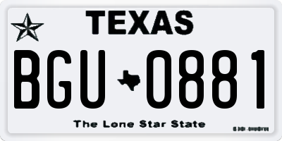 TX license plate BGU0881
