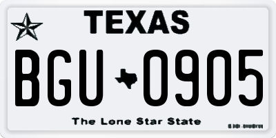 TX license plate BGU0905