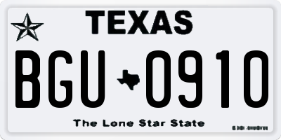TX license plate BGU0910