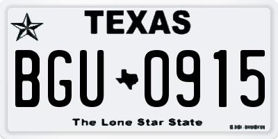 TX license plate BGU0915