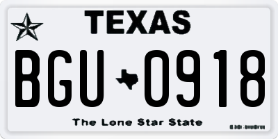 TX license plate BGU0918
