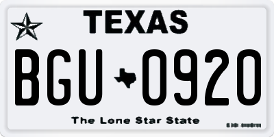 TX license plate BGU0920