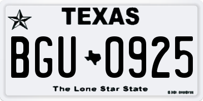 TX license plate BGU0925