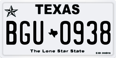 TX license plate BGU0938