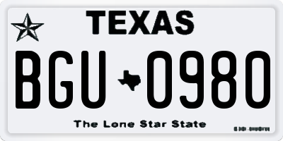 TX license plate BGU0980