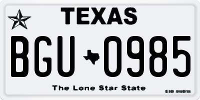 TX license plate BGU0985
