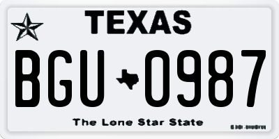 TX license plate BGU0987