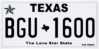 TX license plate BGU1600