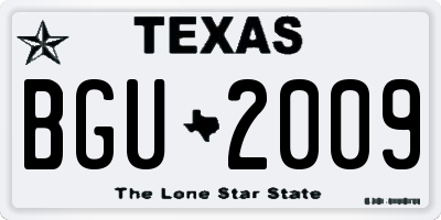 TX license plate BGU2009