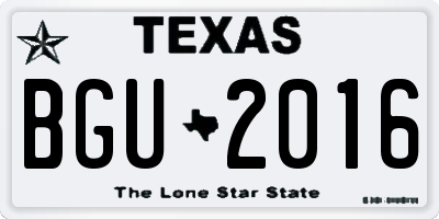 TX license plate BGU2016