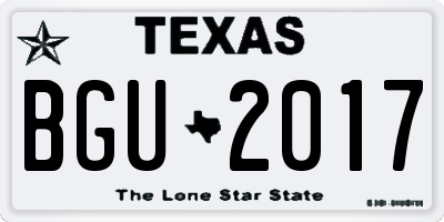 TX license plate BGU2017