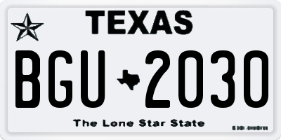 TX license plate BGU2030