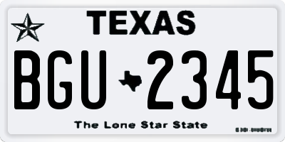 TX license plate BGU2345