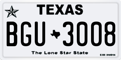 TX license plate BGU3008