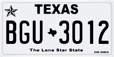 TX license plate BGU3012