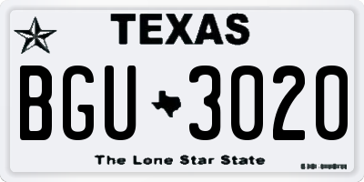 TX license plate BGU3020