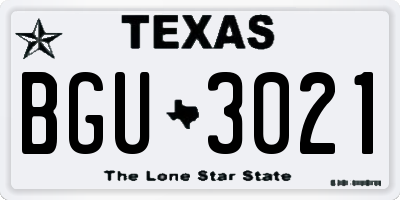 TX license plate BGU3021