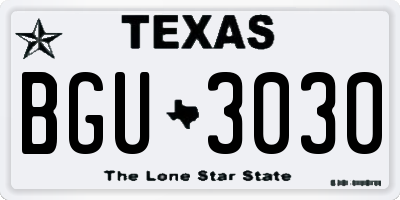 TX license plate BGU3030