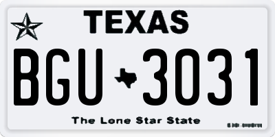 TX license plate BGU3031